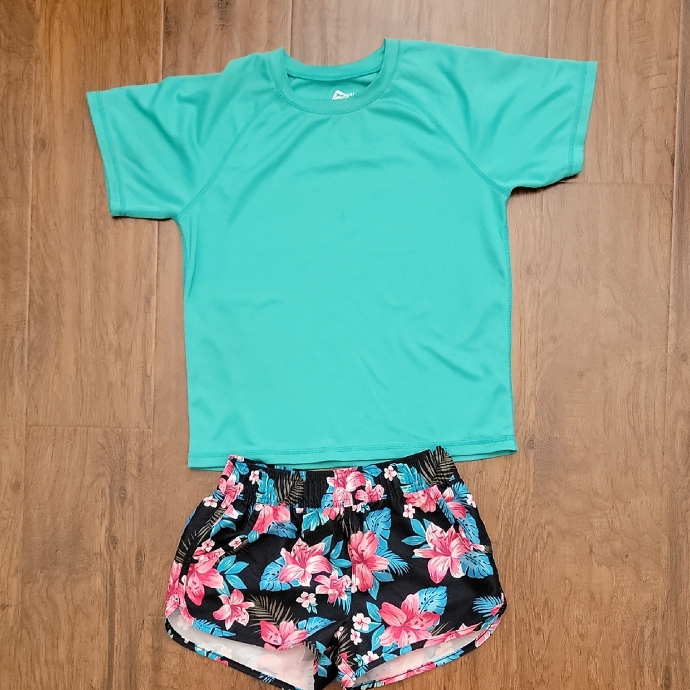 Kanu Surf Kids Swim Rashguard Set - Teal and Floral